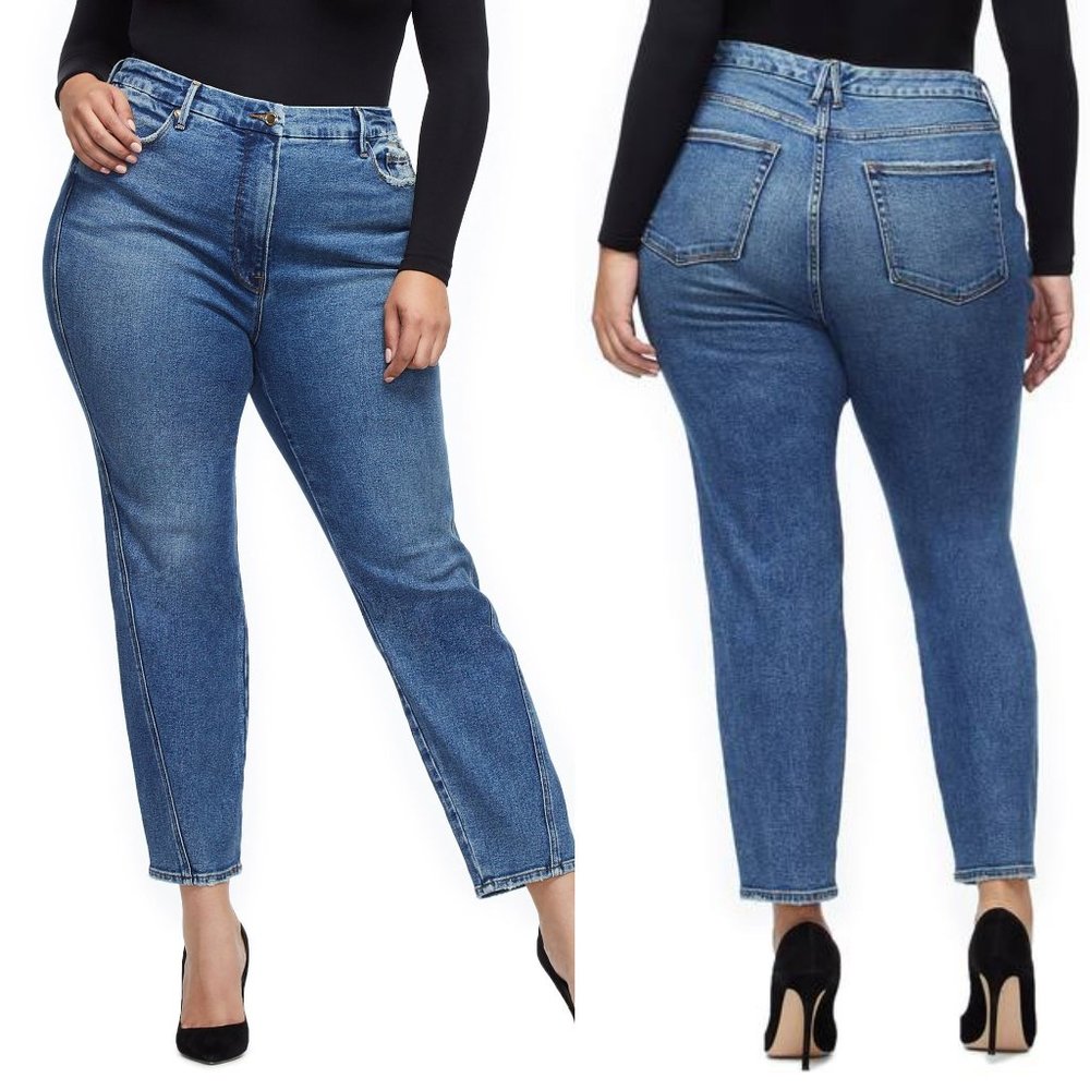 Good American Straight Twisted Blue Denim Jean
